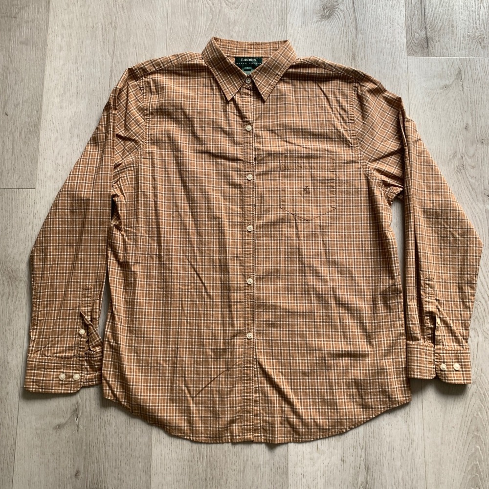 Lauren Ralph‎ Lauren Women's Size L Plaid Cotton Button-Down Shirt